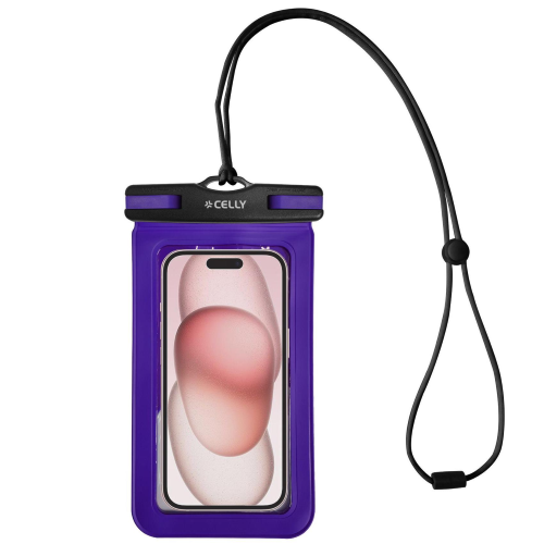 CELLY SPLASHBAG 24 CUSTODIA WATERPROOF IPX8 PER SMARTPHONE FINO A 6.7" PROETEGGE IL TELEFONO DA ACQUA SABBIA E GRAFFI TRASPARENTE VIOLET